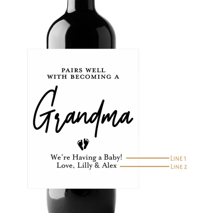 Becoming Grandma Custom Personalized Wine Champagne Labels (set of 3)