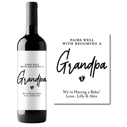 Becoming Grandpa Custom Personalized Wine Champagne Labels (set of 3)