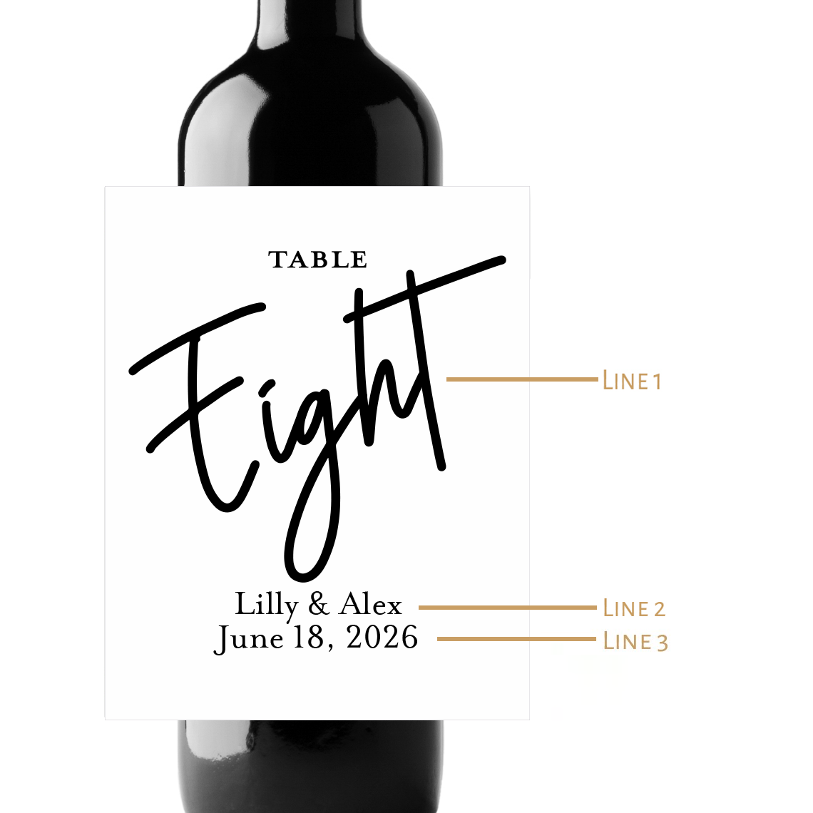 Table # Wedding Custom Personalized Wine Champagne Labels (set of 3)