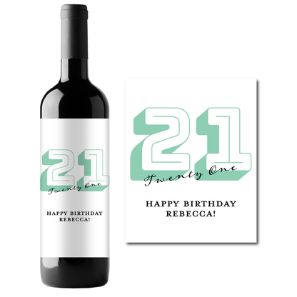 Twenty One Birthday Custom Personalized Wine Champagne Labels (set of 3)