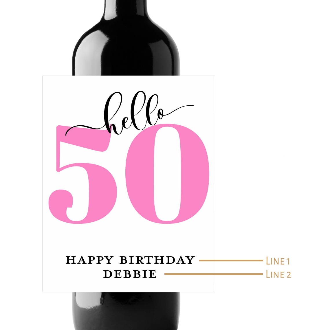 Hello 50 Birthday Custom Personalized Wine Champagne Labels (set of 3)