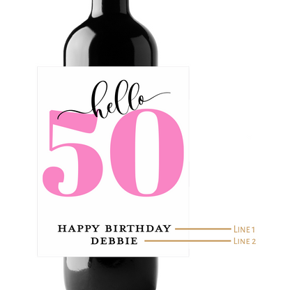 Hello 50 Birthday Custom Personalized Wine Champagne Labels (set of 3)