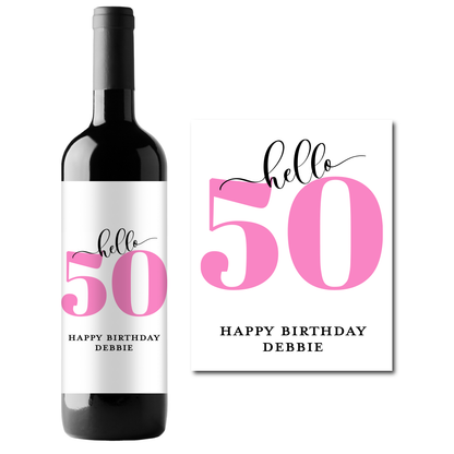 Hello 50 Birthday Custom Personalized Wine Champagne Labels (set of 3)