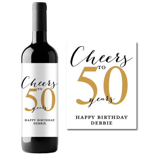 Cheers To 50 Years Birthday Custom Personalized Wine Champagne Labels (set of 3)