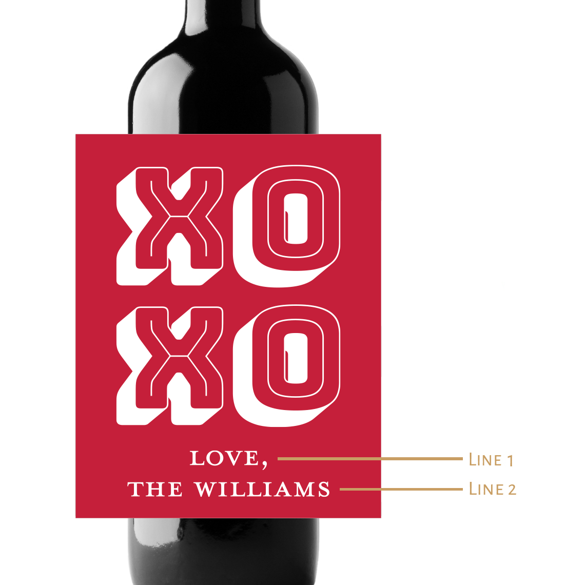 XOXO Valentine's Day Custom Personalized Wine Champagne Labels (set of 3)