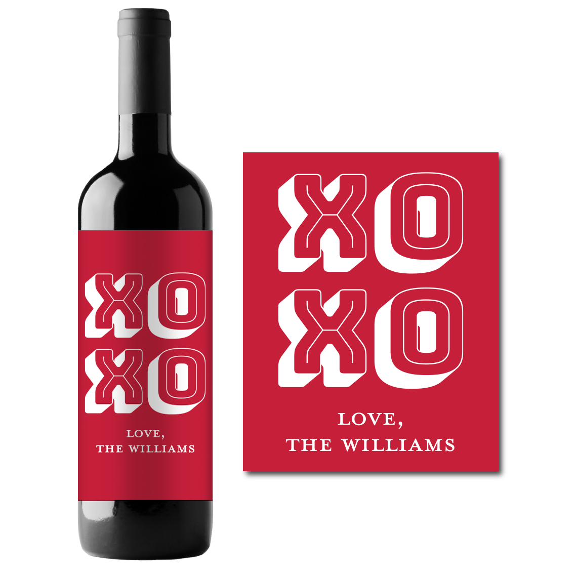 XOXO Valentine's Day Custom Personalized Wine Champagne Labels (set of 3)