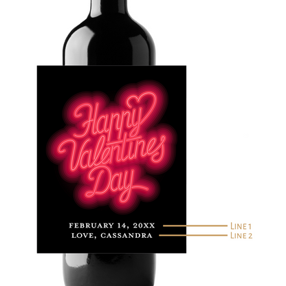 Happy Valentine's Day Neon Custom Personalized Wine Champagne Labels (set of 3)