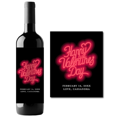 Happy Valentine's Day Neon Custom Personalized Wine Champagne Labels (set of 3)