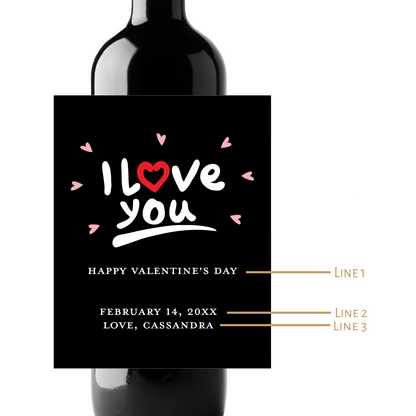 I Love You Valentine's Day Custom Personalized Wine Champagne Labels (set of 3)