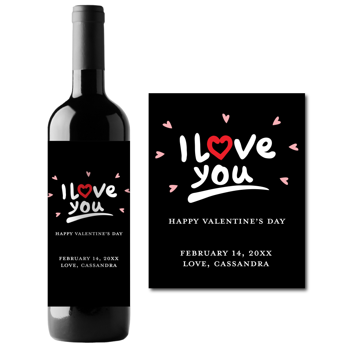 I Love You Valentine's Day Custom Personalized Wine Champagne Labels (set of 3)