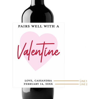 Pairs Well With A Valentine Custom Personalized Wine Champagne Labels (set of 3)