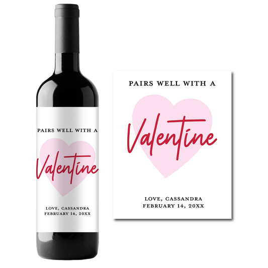 Pairs Well With A Valentine Custom Personalized Wine Champagne Labels (set of 3)