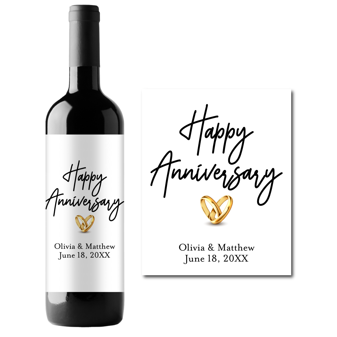 Happy Anniversary Rings Custom Personalized Wine Champagne Labels (set of 3)