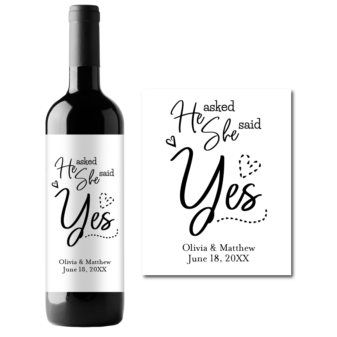 He Asked, She Said Yes Engagement Custom Personalized Wine Champagne Labels (set of 3)