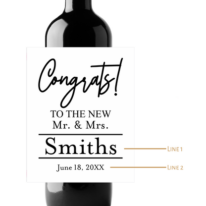 Congrats To The New Mr & Mrs Wedding Custom Personalized Wine Champagne Labels (set of 3)