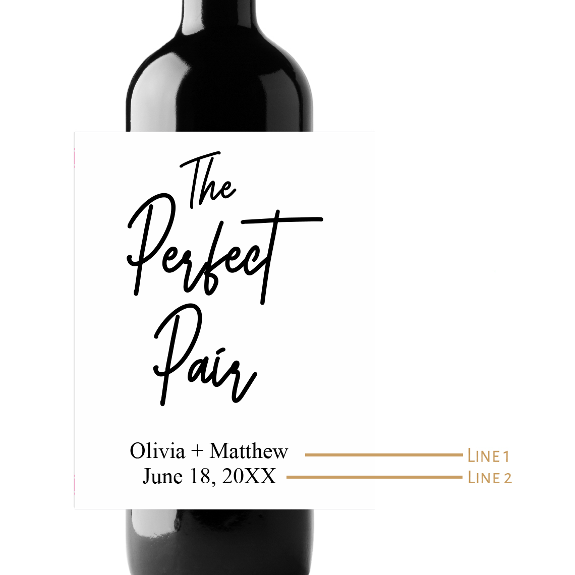 The Perfect Pair Wedding Custom Personalized Wine Champagne Labels (set of 3)