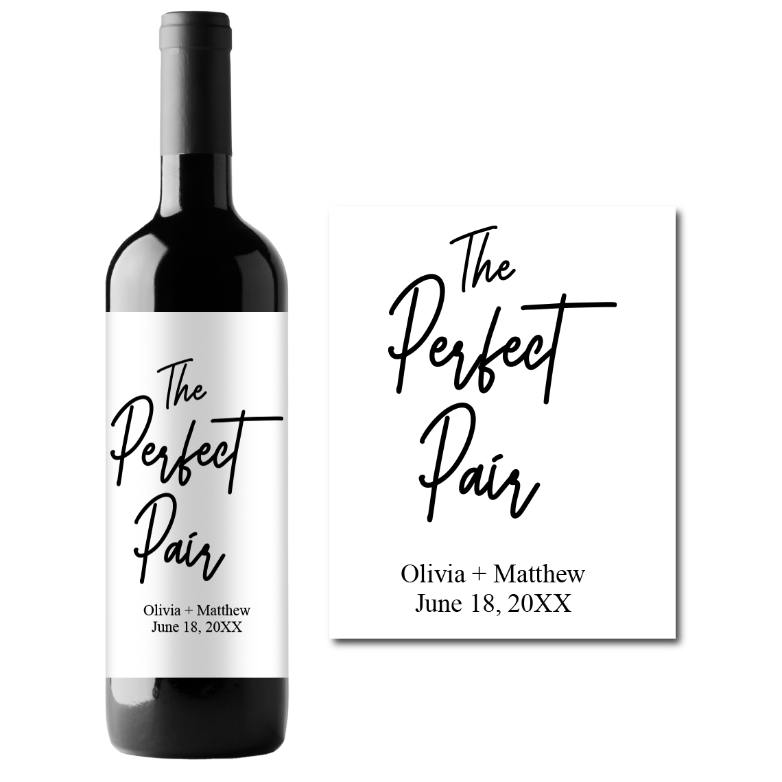 The Perfect Pair Wedding Custom Personalized Wine Champagne Labels (set of 3)