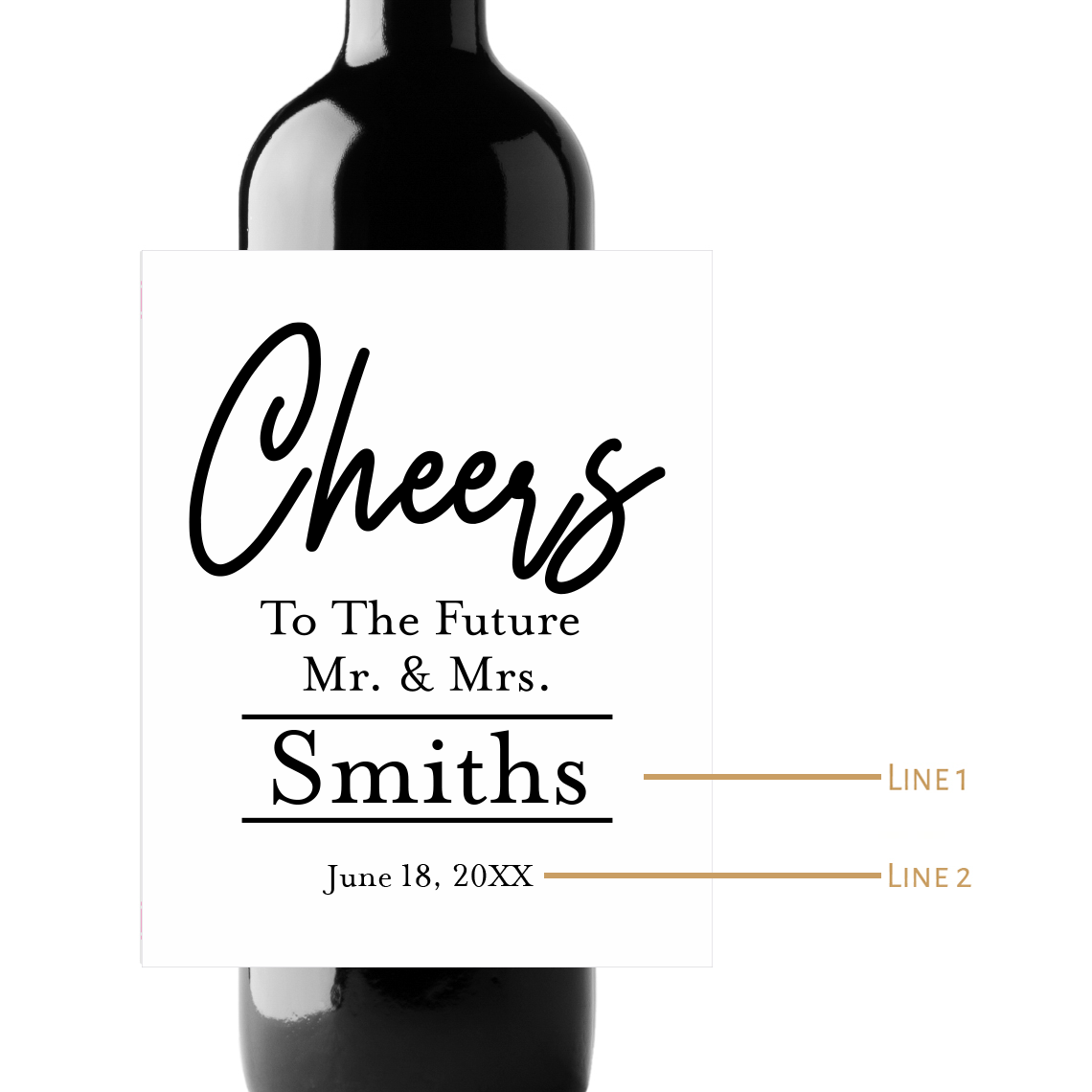 Cheers To The New Mr & Mrs Wedding Custom Personalized Wine Champagne Labels (set of 3)