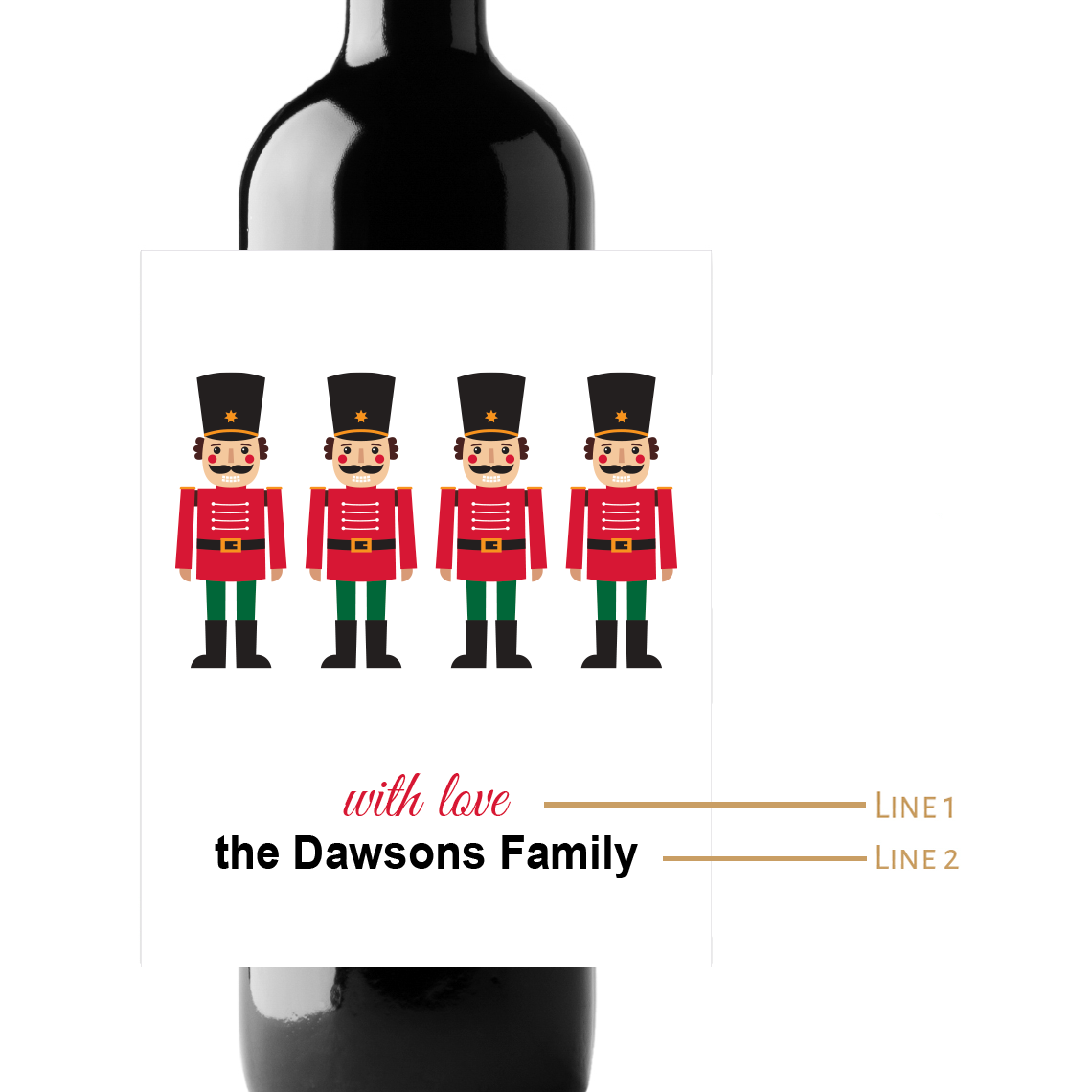 Christmas Nutcracker Soldiers Custom Personalized Wine Champagne Labels (set of 3)