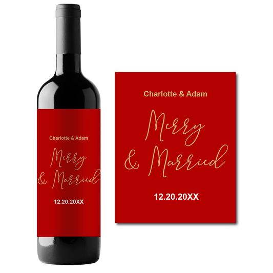 Merry and Married Wedding Custom Personalized Wine Champagne Labels (set of 3)