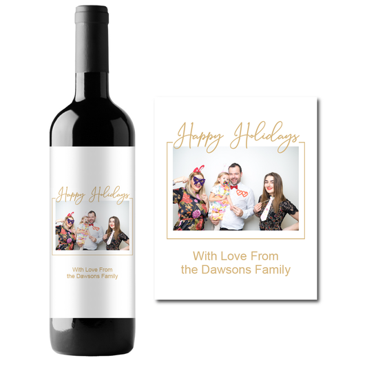 Happy Holidays Custom Photo Personalized Wine Champagne Labels (set of 3)