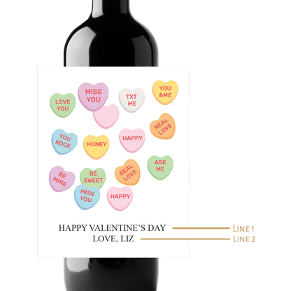 Valentine's Day Hearts Custom Personalized Wine Champagne Labels (set of 3)