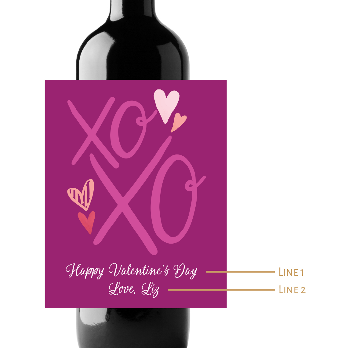 XOXO Valentine's Day Custom Personalized Wine Champagne Labels (set of 3)