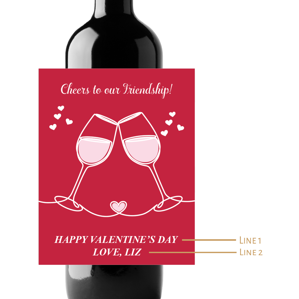 Cheers To Our Friendship! Valentine's Day Custom Personalized Wine Champagne Labels (set of 3)