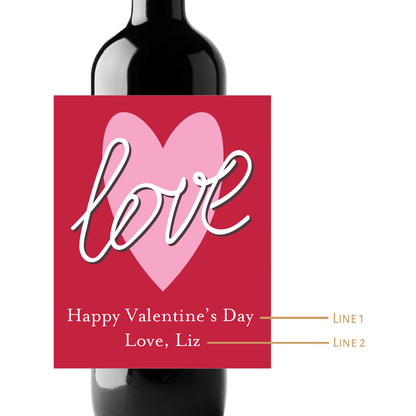 Love Heart Valentine's Day Custom Personalized Wine Champagne Labels (set of 3)