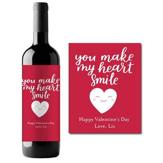 You Make My Heart Smile Custom Personalized Wine Champagne Labels (set of 3)