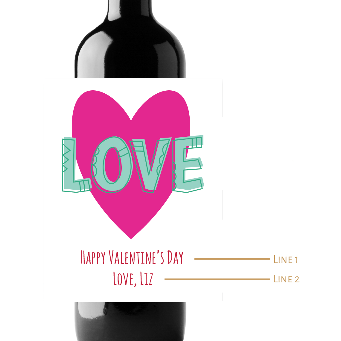 Love Heart Valentine's Day Custom Personalized Wine Champagne Labels (set of 3)