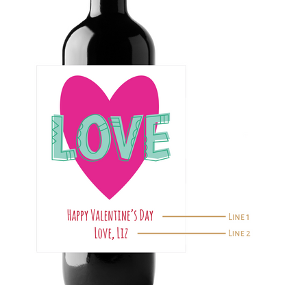 Love Heart Valentine's Day Custom Personalized Wine Champagne Labels (set of 3)