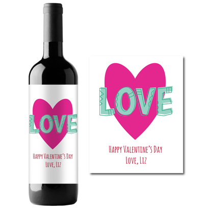 Love Heart Valentine's Day Custom Personalized Wine Champagne Labels (set of 3)