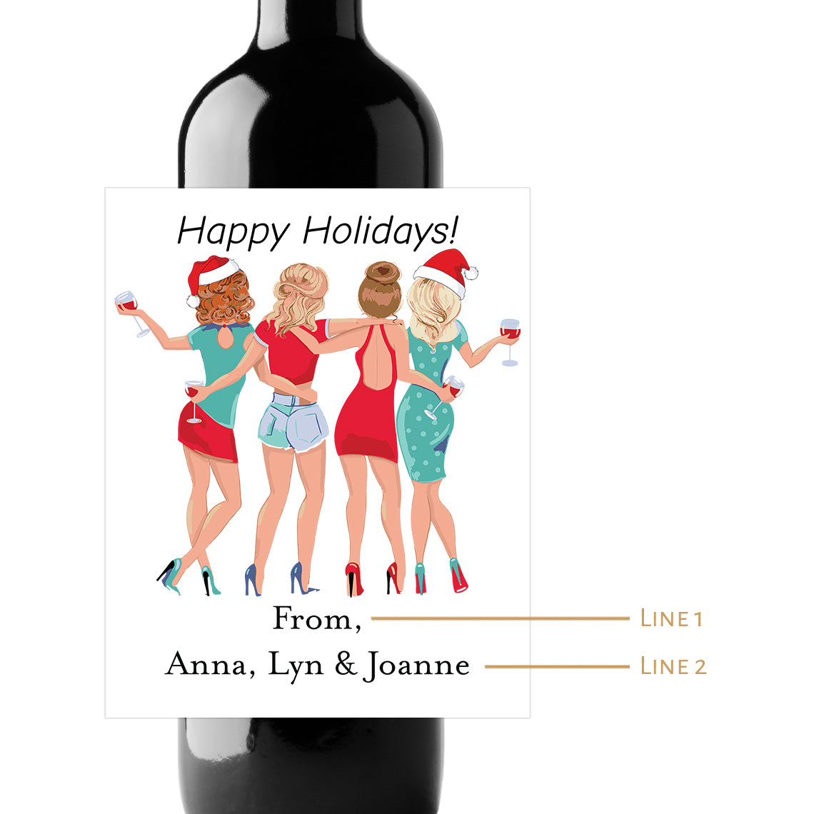 Happy Holidays Custom Personalized Wine Champagne Labels (set of 3)