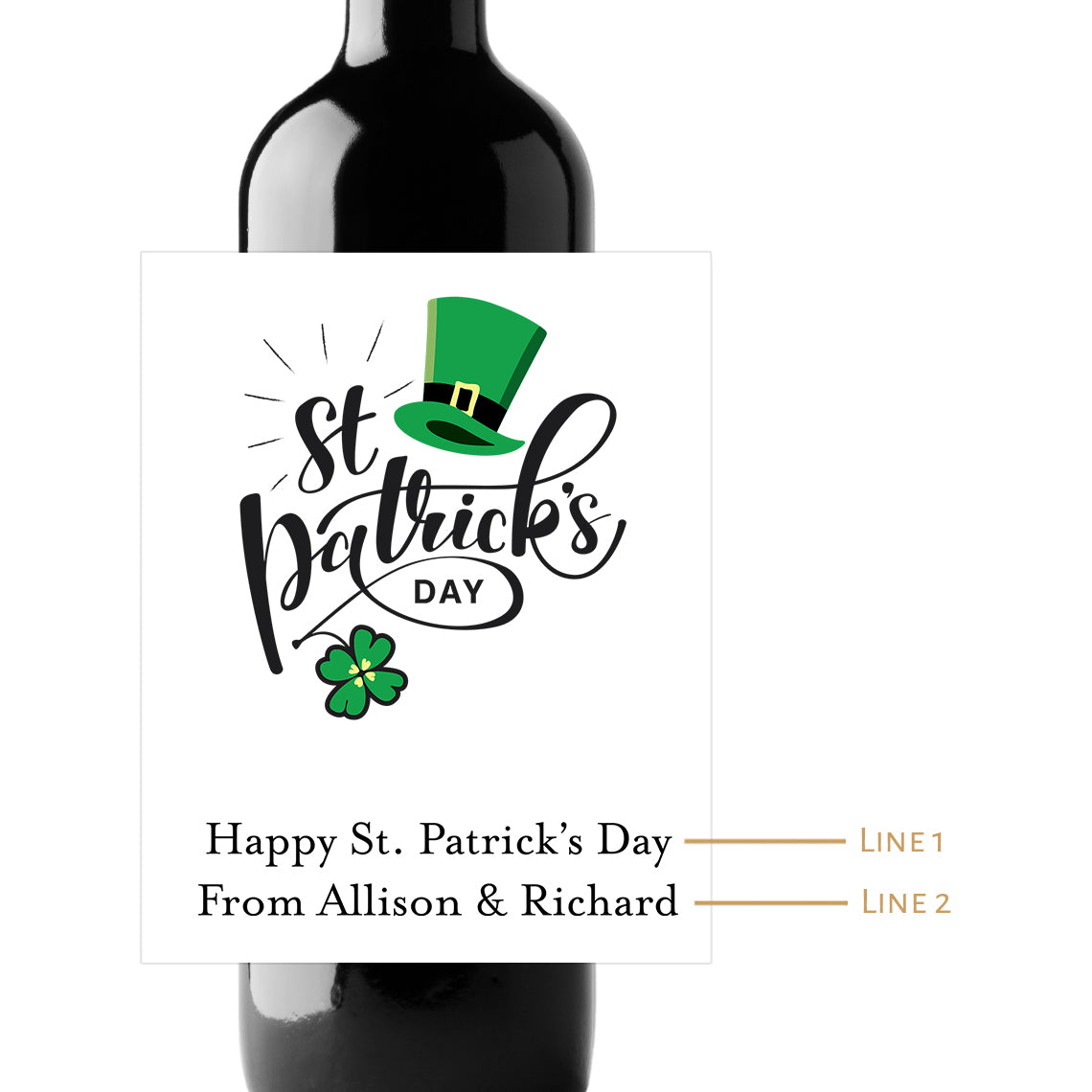 St. Patrick's Day Custom Personalized Wine Champagne Labels (set of 3)