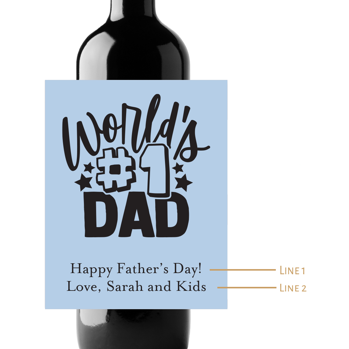 World's #1 Dad Custom Personalized Wine Champagne Labels (set of 3)