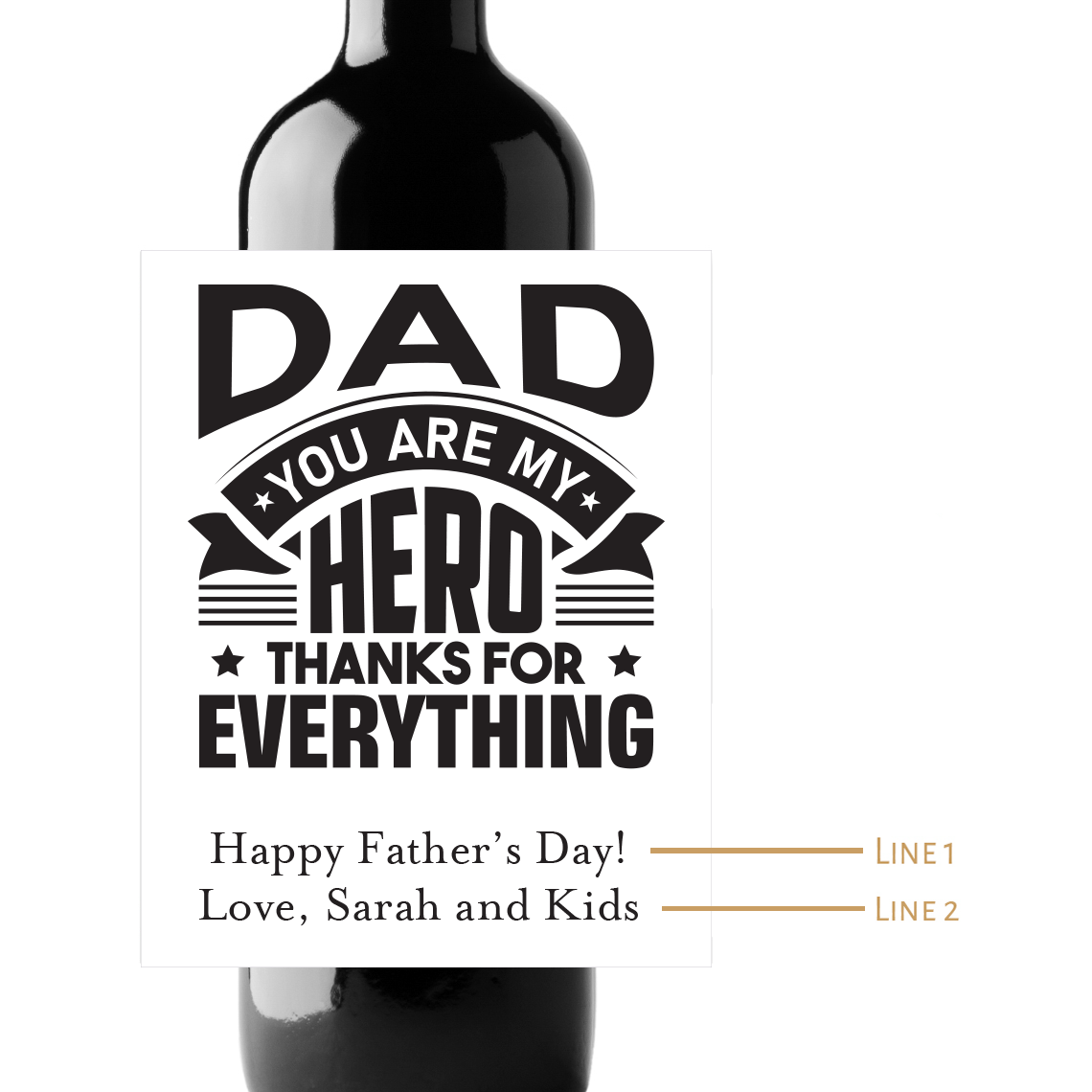 Dad You Are My Hero Custom Personalized Wine Champagne Labels (set of 3)