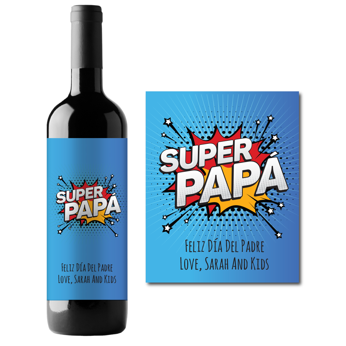 Super Papa Custom Personalized Wine Champagne Labels (set of 3)