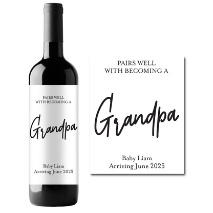 Becoming Grandpa Custom Personalized Wine Champagne Labels (set of 3)