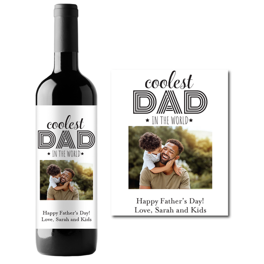 Coolest Dad Photo Custom Personalized Wine Champagne Labels (set of 3)
