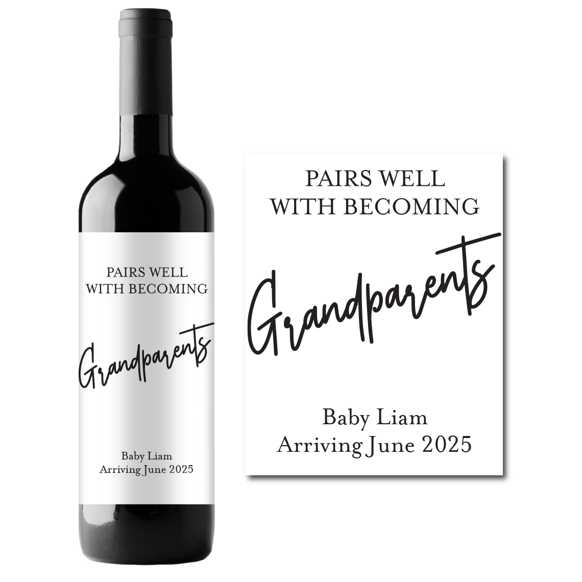 Becoming Grandparents Custom Personalized Wine Champagne Labels (set of 3)