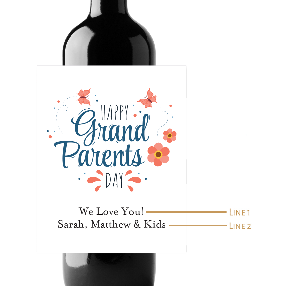 Happy Grandparents Day Custom Personalized Wine Champagne Labels (set of 3)