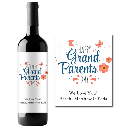 Happy Grandparents Day Custom Personalized Wine Champagne Labels (set of 3)