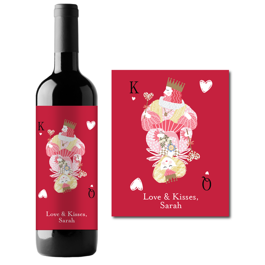 King & Queen of Hearts Custom Personalized Wine Champagne Labels (set of 3)