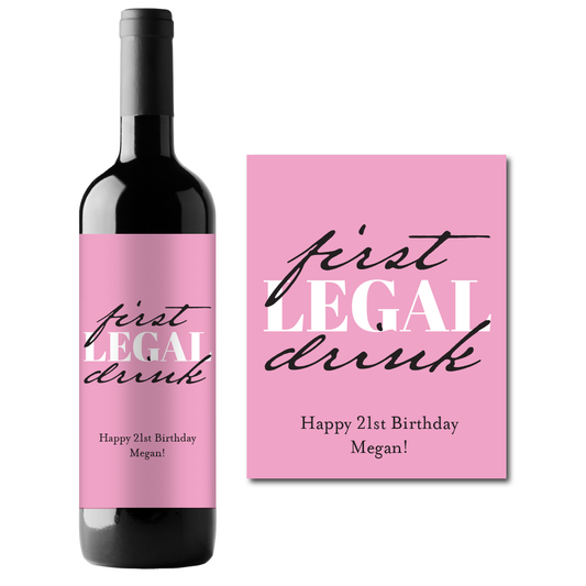 First Drink Birthday Custom Personalized Wine Champagne Labels (set of 3)