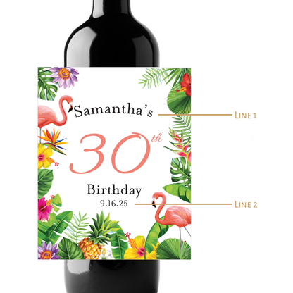 Tropical Birthday Custom Personalized Wine Champagne Labels (set of 3)