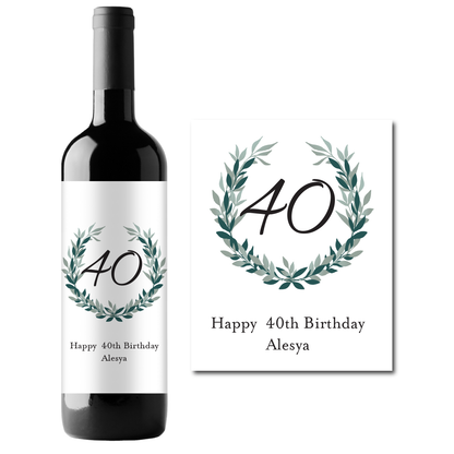 Wreath Initial Birthday Custom Personalized Wine Champagne Labels (set of 3)