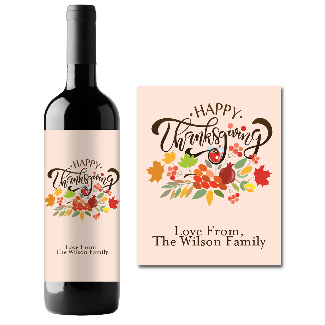 Happy Thanksgiving Custom Personalized Wine Champagne Labels (set of 3)