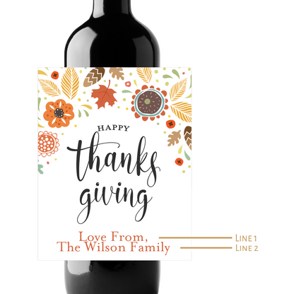 Happy Thanksgiving Custom Personalized Wine Champagne Labels (set of 3)