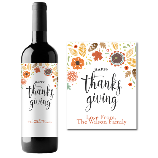 Happy Thanksgiving Custom Personalized Wine Champagne Labels (set of 3)